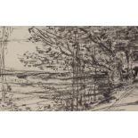 J Frank Currier (American), charcoal sketch, Bavarian landscape, circa 1880, signed with monogram,