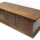 A large Italian mid-16th century cedar cassone / marriage chest, of plank construction, relief