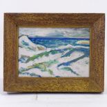 Oil on board, white sands Iona, unsigned, 6.5" x 9.5", framed Very good condition