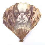 1920s' /30s' paper fan, with a printed King Charles spaniel dog face, length 20cm. Small paper