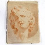 18th/19th century Old Master style sanguine chalk drawing, Classical head study, unsigned, inscribed