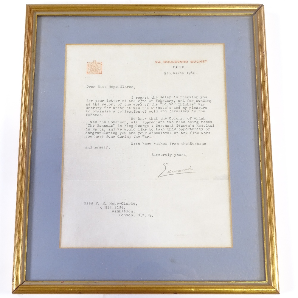 Royal interest - A framed letter from Edward VIII as the Duke of Windsor, correspondence dated - Image 3 of 5