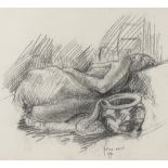 Minter-Kemp, pencil drawing, reclining nude, 1990, 11" x 13", framed