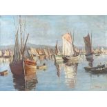 Louis Pernes, oil on canvas, Continental harbour scene, signed, 18" x 24", framed Canvas is slightly