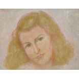 Mid-20th century oil on board, head portrait of a woman, unsigned, 11" x 15", framed Good
