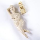 Antique Chinese carved ivory doctors figure, probably 19th century, length 25cm, together with a