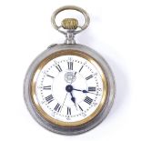 A steel-cased open-face top-wind pocket watch, by Passwang, white enamel dial with Roman numeral