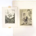 Jan Konupek (1883 - 1950), 2 etchings, signed in pencil, unframed Slight paper discolouration