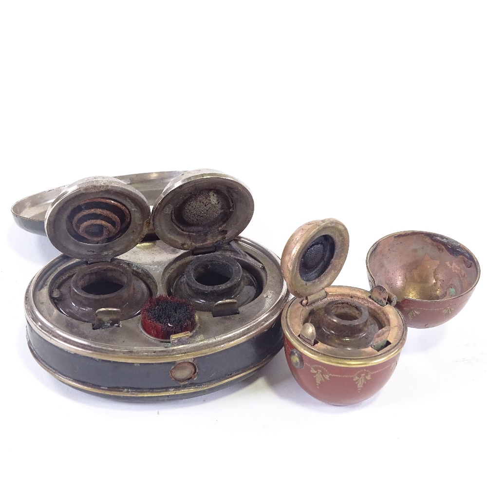 A 19th century German Navy travelling inkwell, together with an 18th century French egg shaped - Image 2 of 3