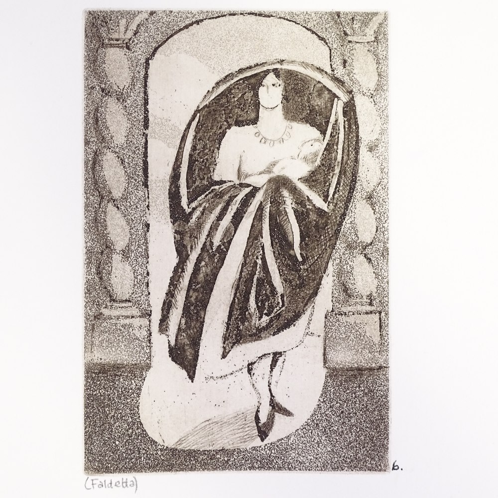 Viola Paterson (1899 - 1981), proof etching, standing figure, image 6" x 4", unframed Very good