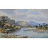 William George Baker (1864 - 1929), watercolour, New Zealand river scene near Silverstream,