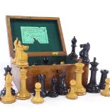 Jaques & Son Staunton pattern weighted chess set, in original mahogany box with original green