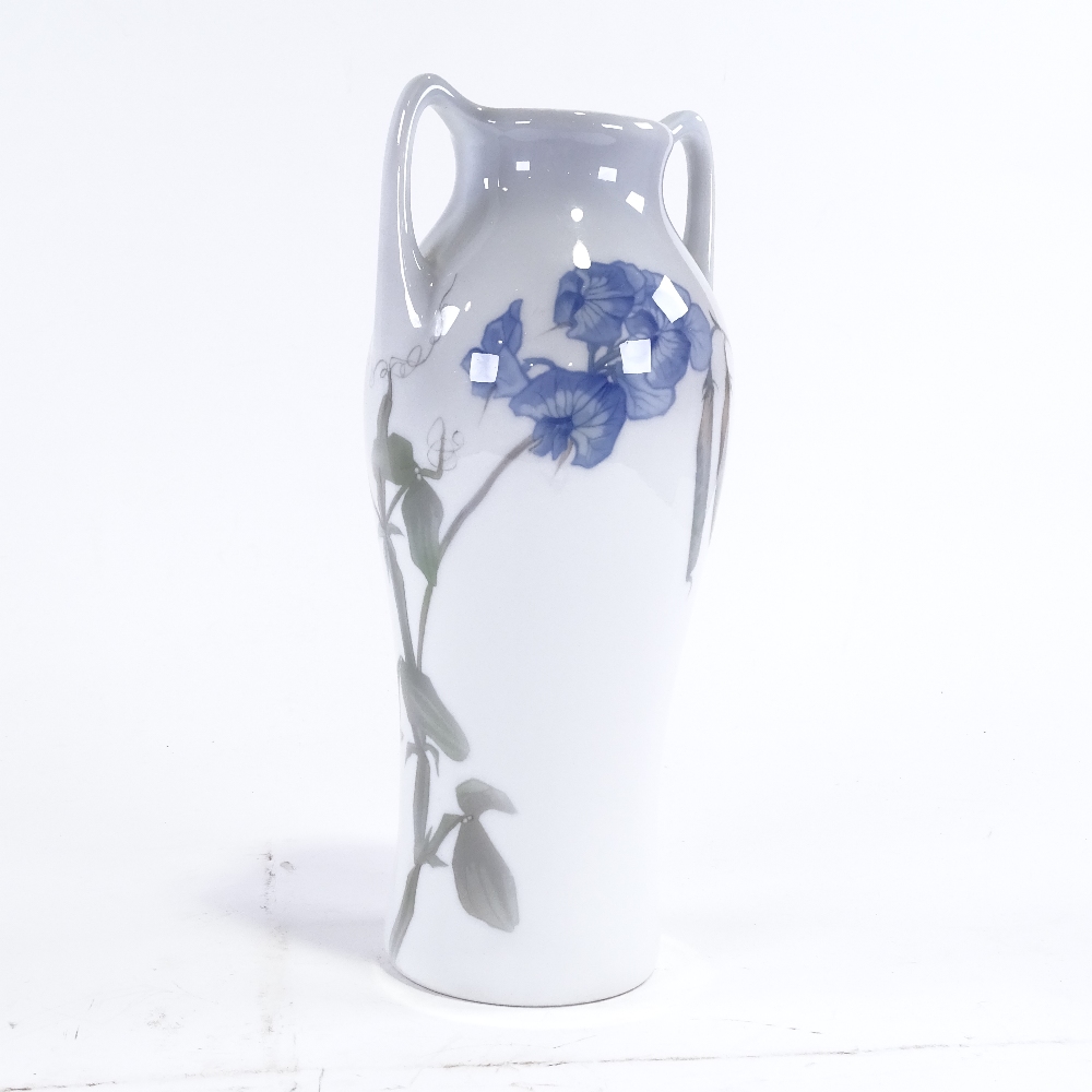 A Royal Copenhagen Art Nouveau style vase, with sweet pea decoration, height 33cm. Good Condition. - Image 4 of 5