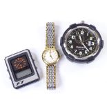 A lady's Rotary quartz wristwatch, and 2 quartz desk alarm clocks, including Tissot F1 (3) Wenger