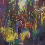 David Napp, coloured pastels, through the woods in sunlight, signed, 23" x 31", framed