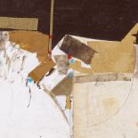 Mixed media collage/paint, abstract, "The Boatyard", signed DH '78?, 13" x 12.5", framed Minor