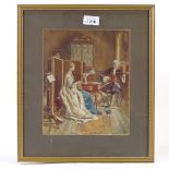 Frank Hobden, watercolour, genre interior scene, signed with monogram, 10" x 8", framed Very good