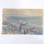 Circle of John Lavery, watercolour sketch, coastal view, inscribed verso, 5" x 8", unframed Slightly