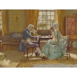 Frank Hobden, watercolour, a game of chess, 7" x 9.5", framed Very good condition