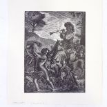 Demetrios Galanis (1880 - 1966), wood-cut print, Classical study, image 7.5" x 5.5", unframed Margin