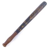A Victorian turned wood truncheon, dated 1848 with initials JW, length 46cm. Paint chips show