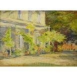 C Monet, early 20th century oil on board, impressionist Continental villa, signed, 6" x 7.5", framed