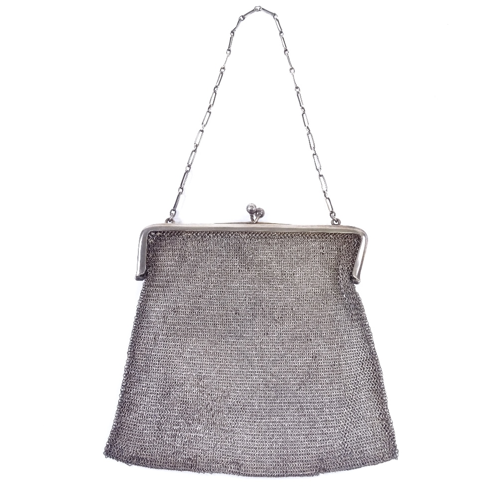 A George V silver mesh evening/purse, by S Blanckensee & Son Ltd, hallmarks Birmingham 1915, width