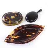 A small tortoishell purse, together with a tortoishell pendant locket and pin tray, tray length