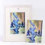 Maureen Connett, print, spirit of cricket Hastings, signed in pencil, image size 12" x 8", framed