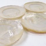 Set of 4 Chinese carved mother of pearl dishes, with serrated edges and ring detail, diameter 18.