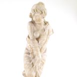 A 19th / 20th century Italian carved alabaster statue, entitled "Sorpresa", on integral base, height