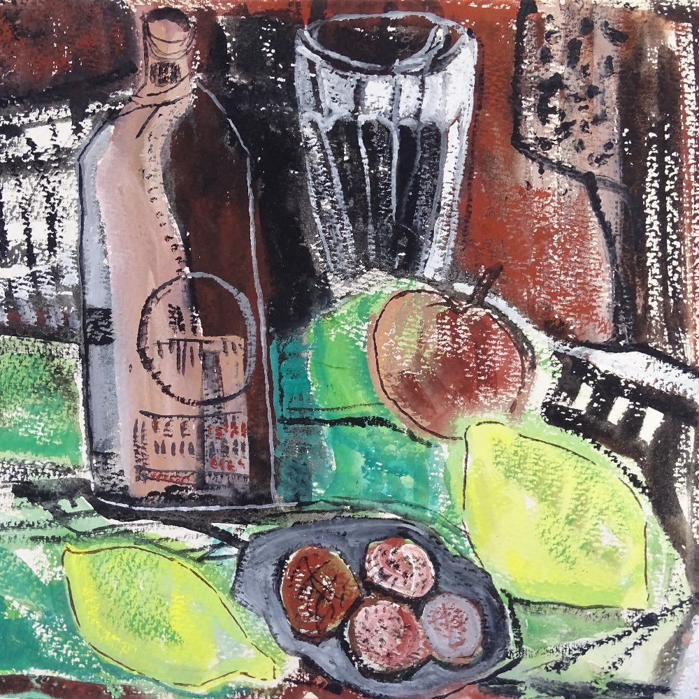 N Ross, watercolour, modernist still life, signed, 12" x 18", unframed Good condition but with 2 - Image 2 of 4