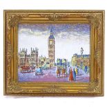 Petty, enamel painting on copper, scene at Westminster, 8" x 9.5", framed Very good condition