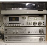 A Panasonic stacking stereo system, with turntable, together with a pair of walnut-cased AR-4xa