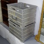 A pair of stacking aluminium 2-handled crates, impressed Lacon, W60cm