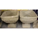 A pair of concrete 2-section rectangular garden planters, H38cm