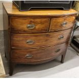 A 19th century mahogany bow-front 4-drawer chest, W90cm