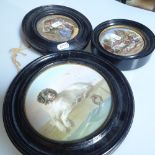 A framed Minton's porcelain plaque depicting a St Bernard, and 2 polychrome Prattware pot lids