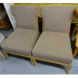 A pair of beech-framed and upholstered lounge chairs in the Art Deco manner, marked Rosello Paris to