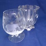 Bristol blue tea mixer, a cut-glass pot, 12cm, a bobble glass chamber pot etc