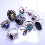 10 assorted silver and stone set rings