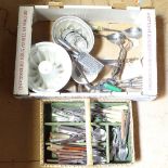 Various kitchenalia, including silver plated cutlery, ceramic jelly moulds etc