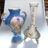 Sevres porcelain vase with portrait panel, 27.5cm, and a Continental vase on tripod support, with