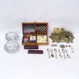 Various collectables, including pair of large and heavy cut-glass ashtrays, Victorian brass desk