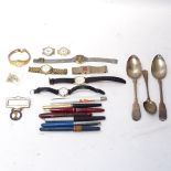 Various collectables, including pair of Georgian silver dessert spoons, Parker and Conway Stewart