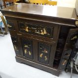 A Oriental design stained and black lacquered cocktail cabinet, with applied decoration, W73cm,