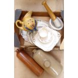 Dinnerware, horses, foot warmer etc