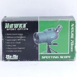 A Hawke Sport Optics 25 x 75 spotting scope, boxed