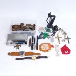 Various collectables, including Parker pen, British pre-decimal coins, wristwatches etc