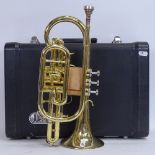 A Jupiter JCR-520M gold lacquered 3-valve cornet, serial no. E50393, length 36cm, in original